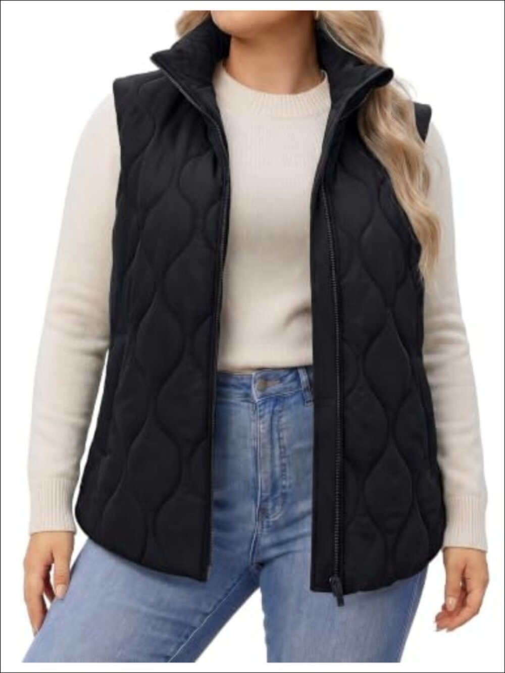 Plus Size Quilted Puffer Vest Sleeveless Zip Up with Pockets